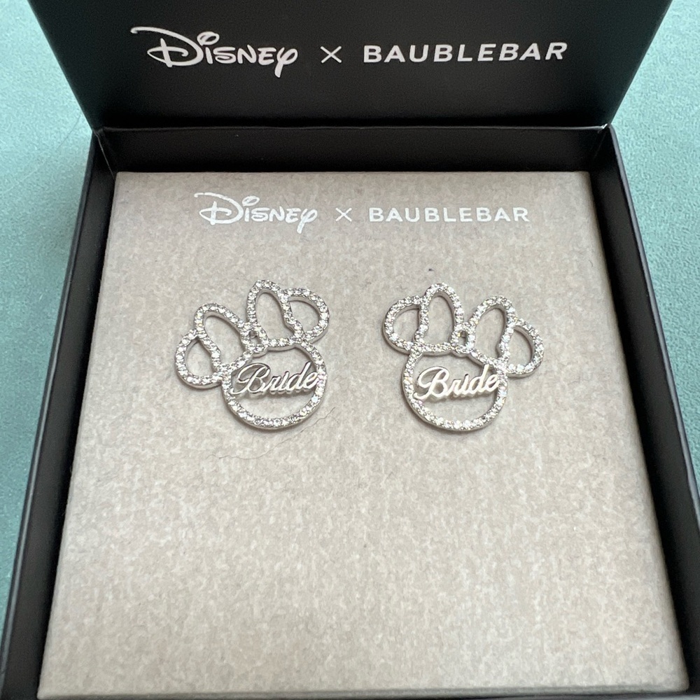 Disney × Baublebar Minnie Mouse BRIDE Rhinestone Embellished Earrings NIB